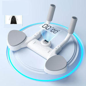 multi-functional fitness board with display and ergonomic grips on a blue background