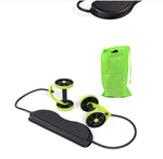 Abdominal muscle training equipment with grips, resistance bands, and carrying bag for effective workouts.
