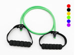 Latex resistance bands workout with foam handles for exercises and fitness training in multiple colors.