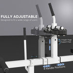 Fully adjustable seated adjustable seated calf raise machine with multiple handle positions and thigh support.