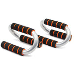gym training parallettes with foam grips designed for workouts and fitness training at home or gym.