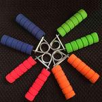 Colorful hand strength training equipment featuring grips in red, green, blue, and orange for effective hand rehabilitation.
