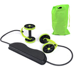 abdominal muscle training equipment including handles, resistance bands, and a carry bag.
