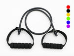 Latex resistance bands workout with foam handles for effective exercise and toning muscle groups.