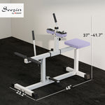 adjustable seated calf raise machine dimensions and features view with two handles and a supportive seat.