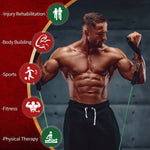 Man using exercise resistance bands set for fitness, body building, physical therapy, and sports rehabilitation.