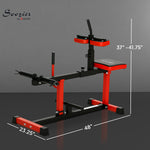 Adjustable calf raise machine with high grade steel construction and adjustable thigh pads, ideal for calf training.