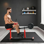 Man using adjustable calf raise machine in a modern gym setting to strengthen calves.