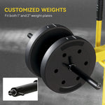 Adjustable calf raise machine with customized weights for 1" and 2" plates to enhance your calf workout.