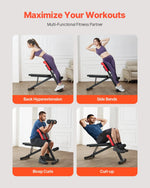 Multi-Functional Weight Bench For Full Body Workout, Roman Chair Hyperextension Bench, 330 Lbs Adjustable & Foldable Equipment For Back Arm Core Ab Workout, Sit Up Exercise Machine For Home Gym